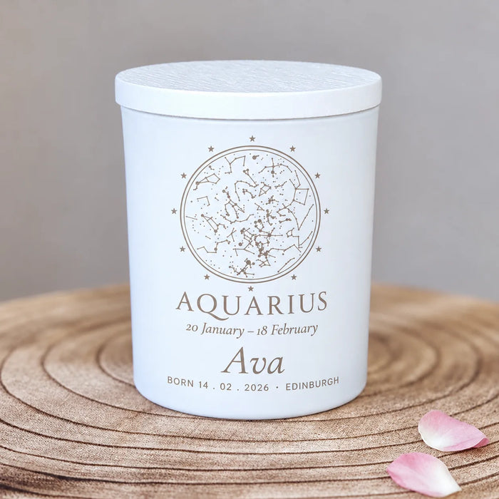 Birthday zodiac engraved star map candle, a personalised night sky gift