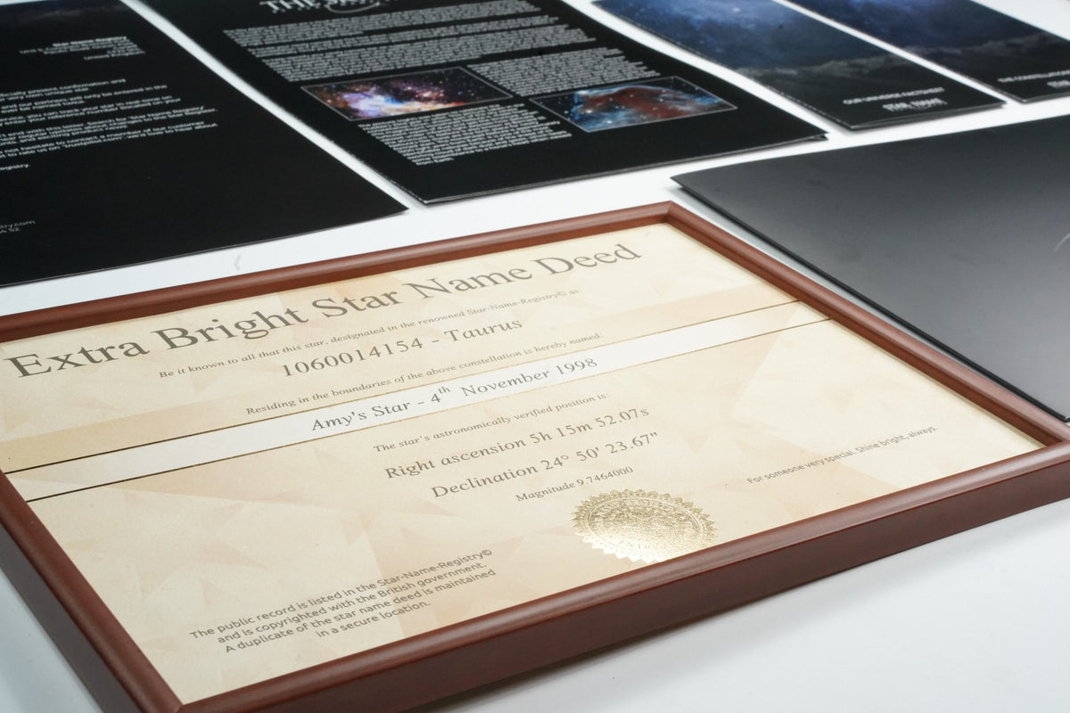 Framed star name deed in its gift box