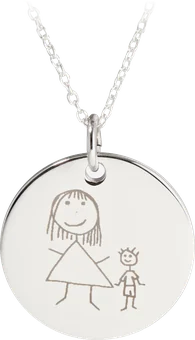 Sterling silver pendant engraved with a child’s drawing