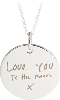 Sterling silver pendant engraved with handwritten words