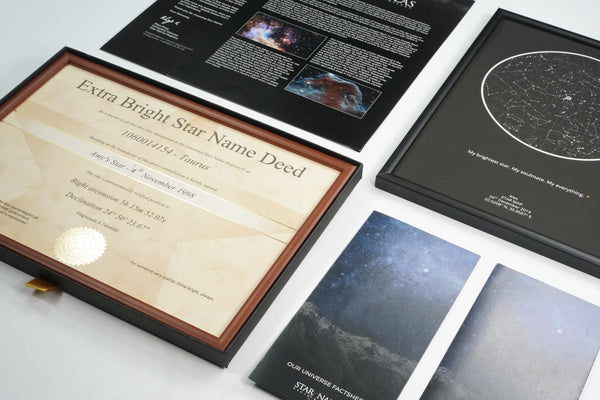 Printed star name deed and star map