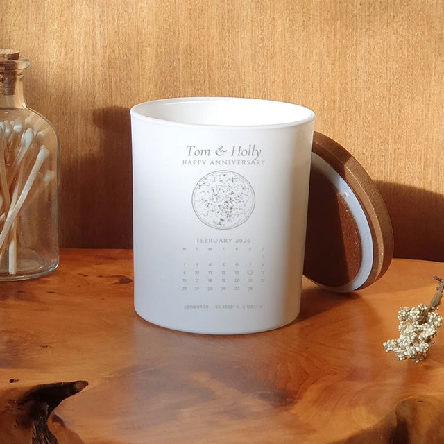 Engraved Candle – anniversary white jar