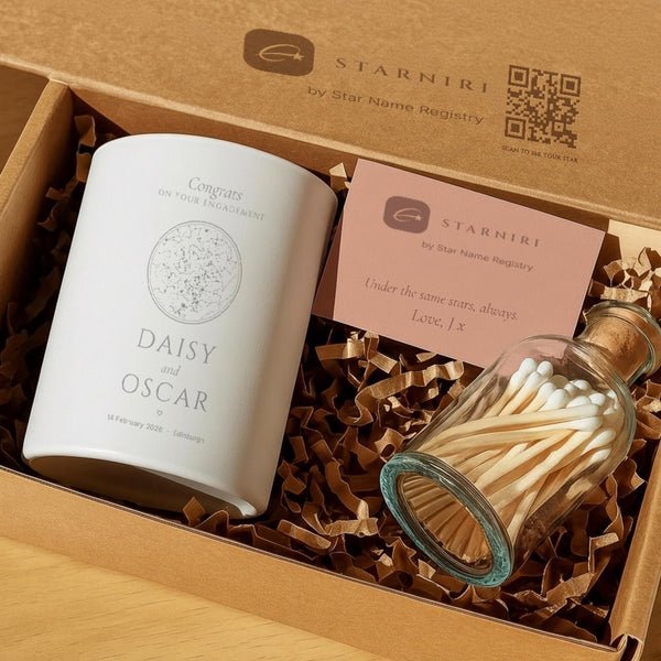 Engraved star map candle in its gift box