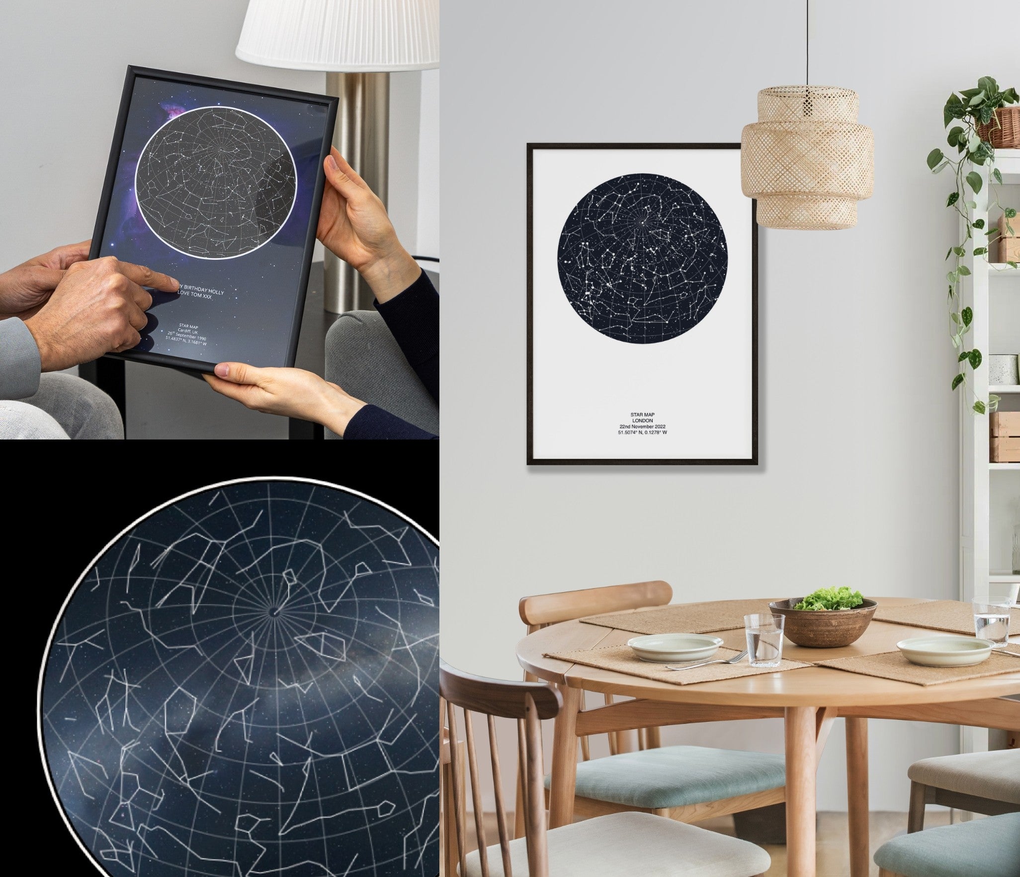 Framed star map in a dining room