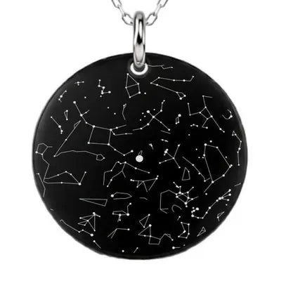 Black star map pendant engraved with the constellations of a chosen night