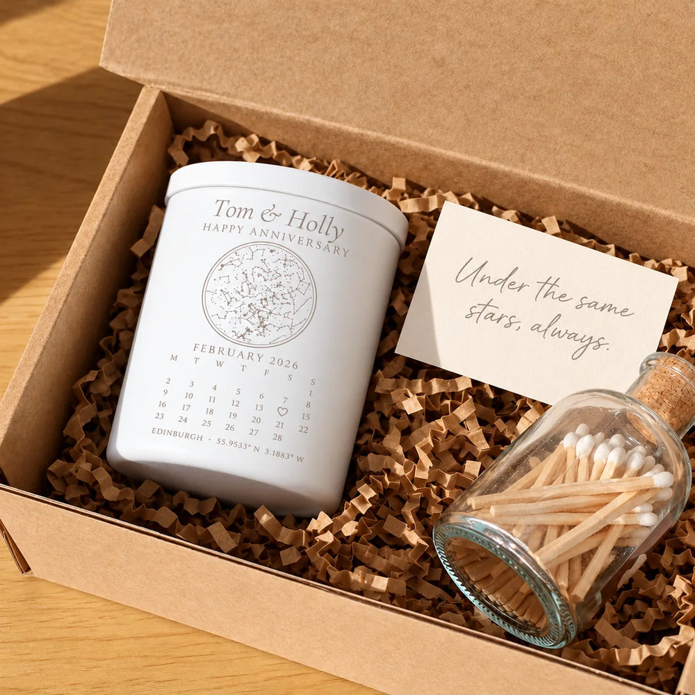 Engraved candle with matches and gift note
