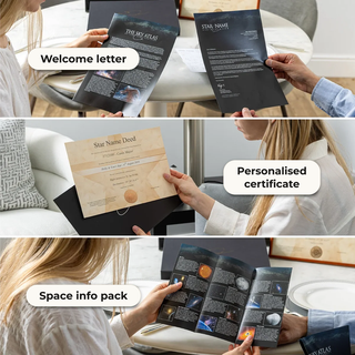 What's included: welcome letter, personalised certificate and space info pack
