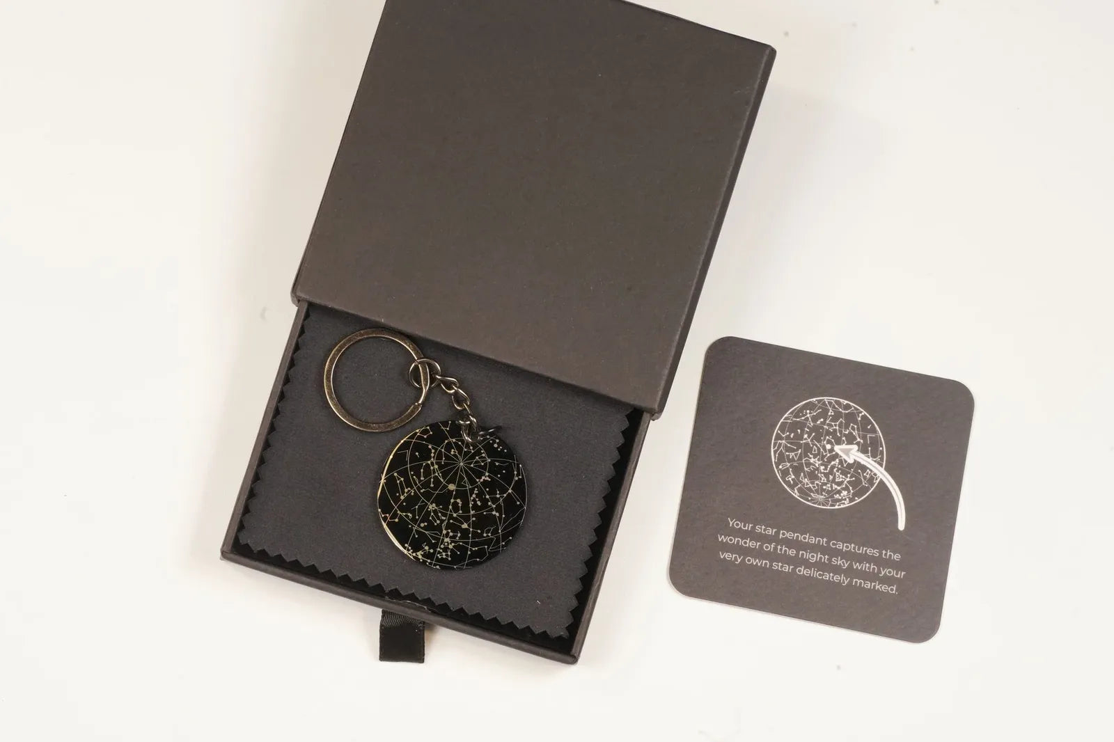Engraved star map keyring in its gift box