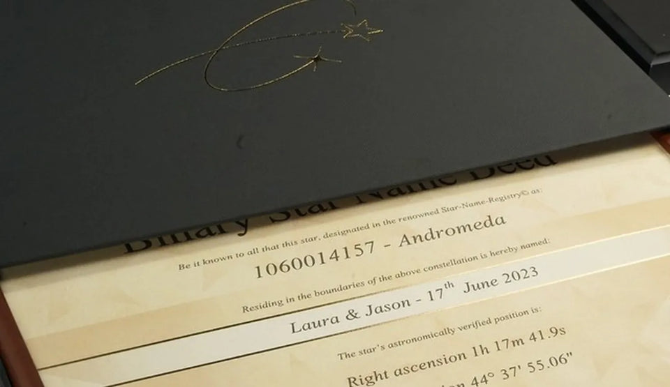 Framed star certificate resting in its gift box