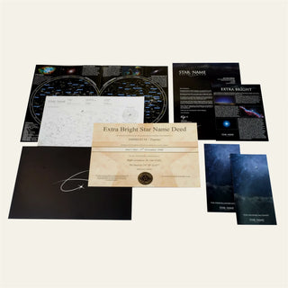 Signature Set contents: star certificate, sky atlas, welcome letter, star info and space info pack