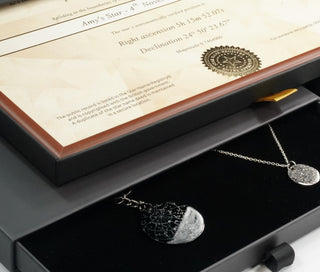 Ultimate set: silver star map necklace and engraved keychain in black gift box