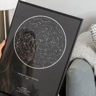 Framed star map print of the night sky on your date
