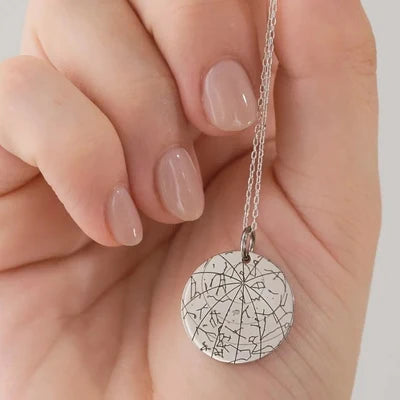 Engraved silver star map pendant